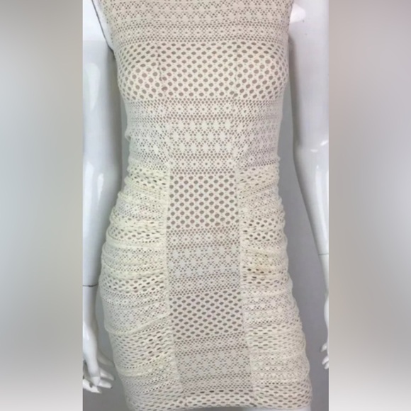 BCBGMAXAZRIA Renee Ivory Sleeveless Ruched-Side mini bodycon Dress Size Large - Picture 12 of 12